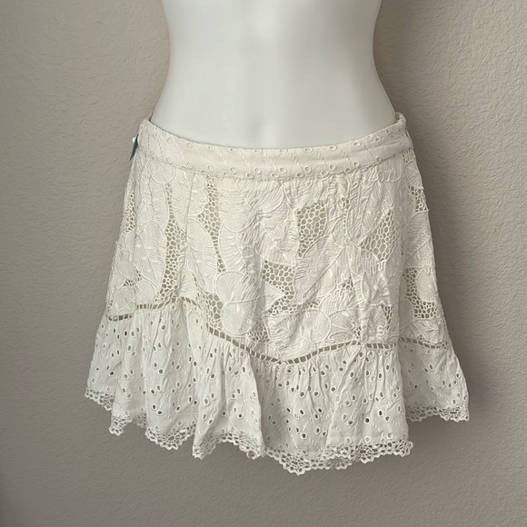 LoveShackFancy Eliza Mini Skirt True White Lace Embroidered...